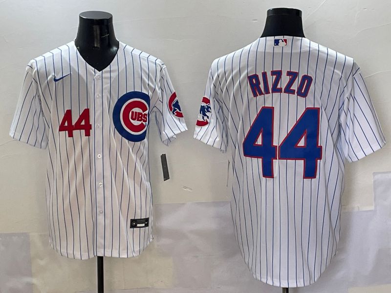 Men Chicago Cubs #44 Rizzo White Stripe Game 2025 Nike MLB Jersey style 1